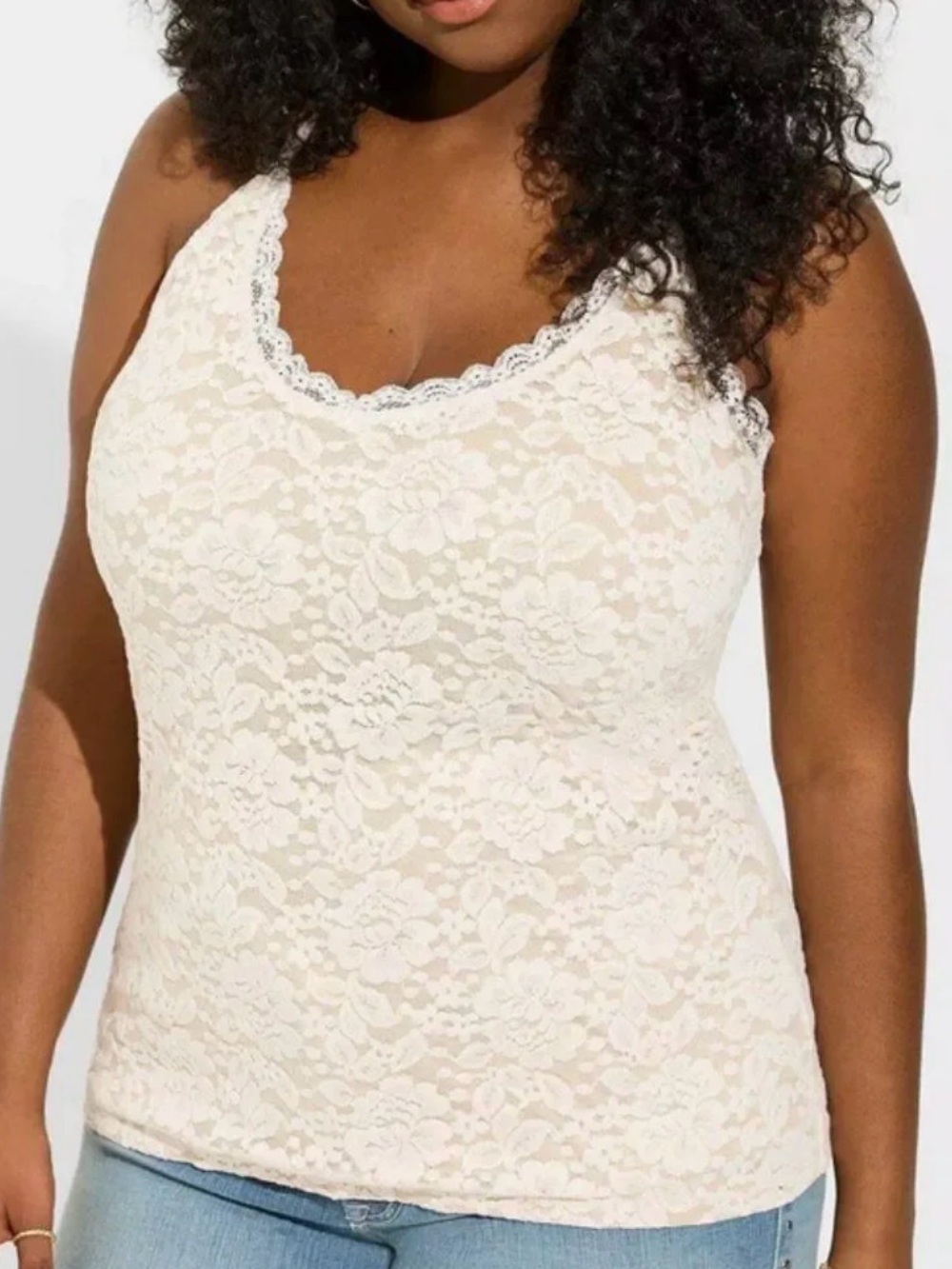 Lace Trim Lace-Overlay Tank Top - Cream 2